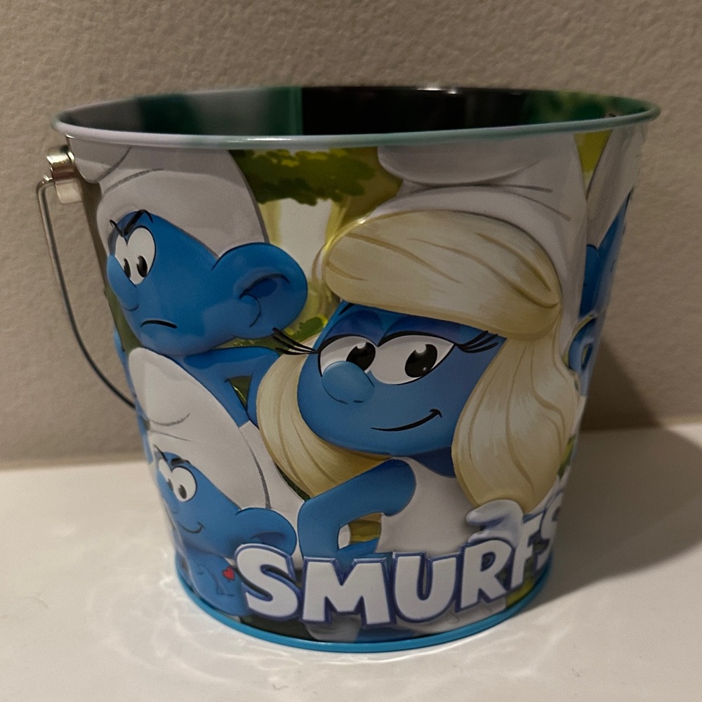 Smurfs Themed Metal Bucket - Blue and White